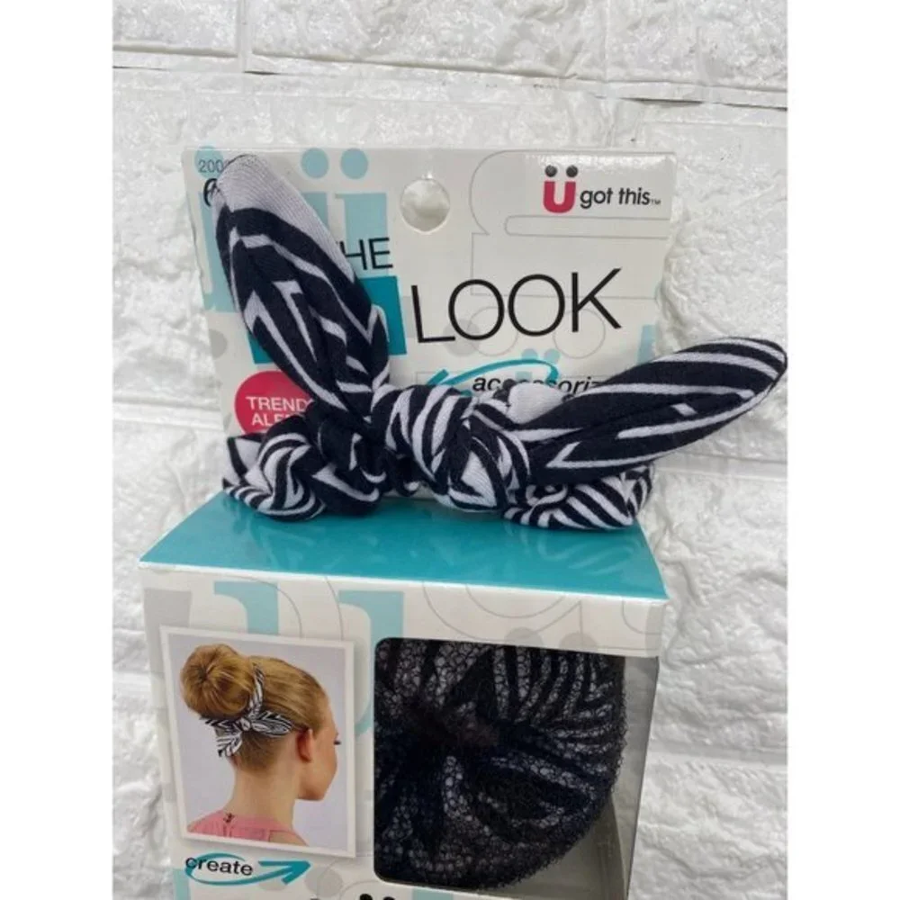 Scunci Get the Bun Look Maker 6 Piece Kit Black‎ White Stripes Hair Accessories